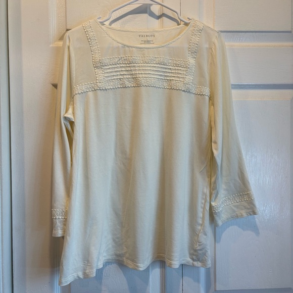 Talbots Tops - Talbots Cream Quarter Length Sleeve T-Shirt - Size Large